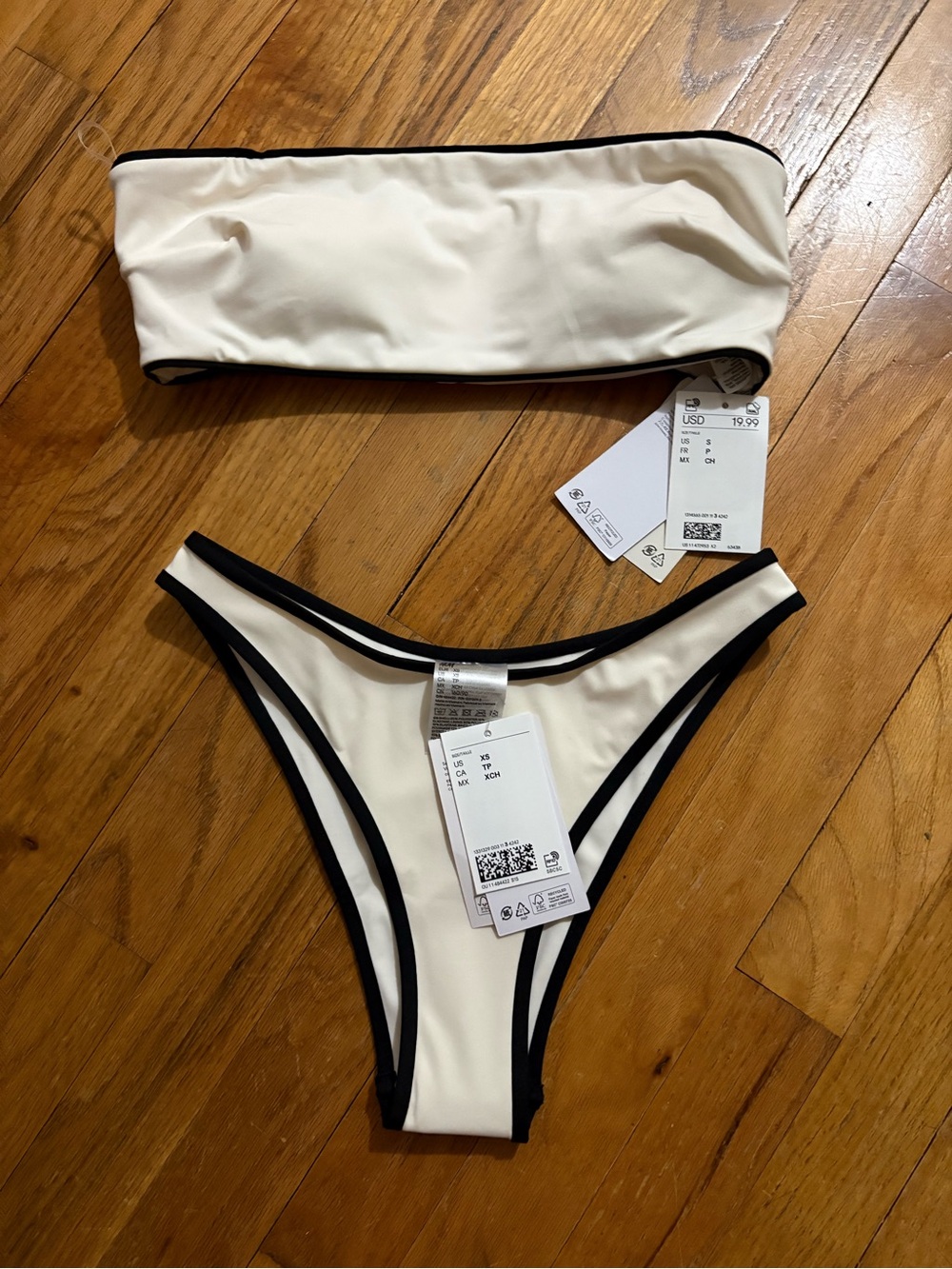 NWT H&M Cream & Black Bandeau Bikini Set